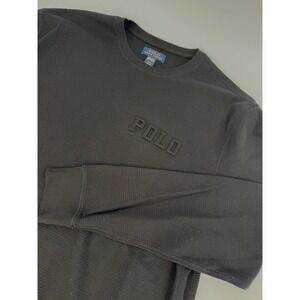 Polo Ralph Lauren Waffle Crew Pajama Shirt Men's LG Black Embossed Logo Pullover